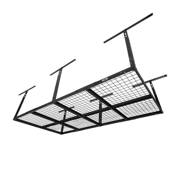 Underside angled view of a large-sized empty CAT ceiling storage rack